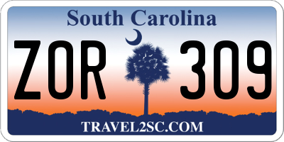 SC license plate ZOR309