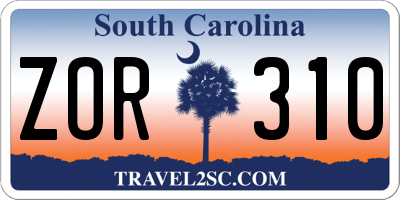 SC license plate ZOR310