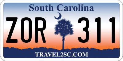 SC license plate ZOR311