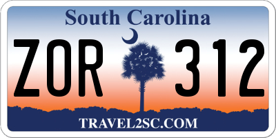 SC license plate ZOR312