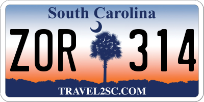 SC license plate ZOR314
