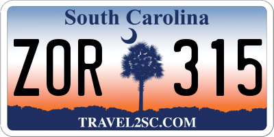 SC license plate ZOR315