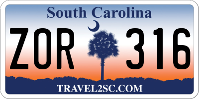 SC license plate ZOR316