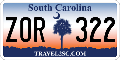 SC license plate ZOR322