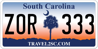 SC license plate ZOR333