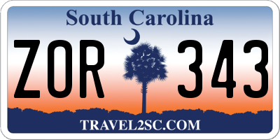 SC license plate ZOR343
