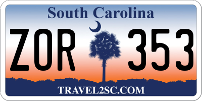 SC license plate ZOR353
