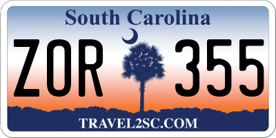 SC license plate ZOR355