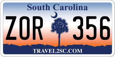 SC license plate ZOR356