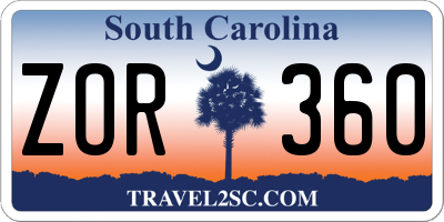 SC license plate ZOR360