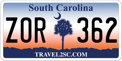 SC license plate ZOR362