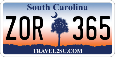 SC license plate ZOR365