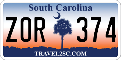 SC license plate ZOR374