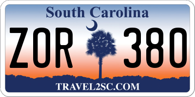 SC license plate ZOR380