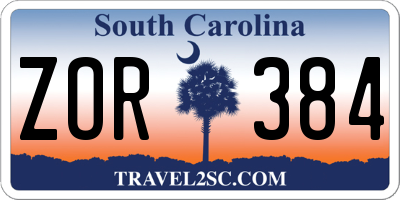 SC license plate ZOR384