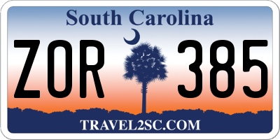 SC license plate ZOR385
