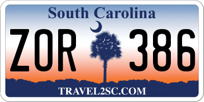 SC license plate ZOR386
