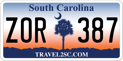 SC license plate ZOR387