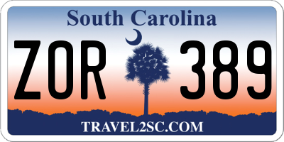 SC license plate ZOR389