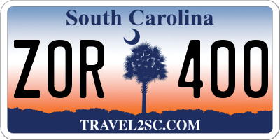 SC license plate ZOR400