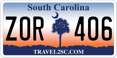 SC license plate ZOR406