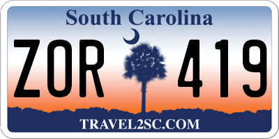 SC license plate ZOR419