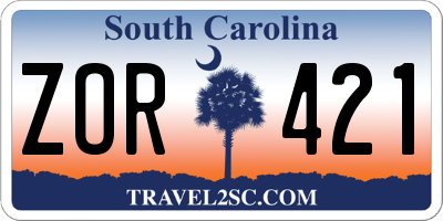 SC license plate ZOR421
