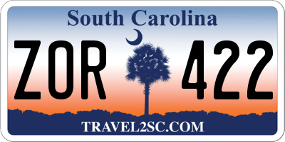 SC license plate ZOR422