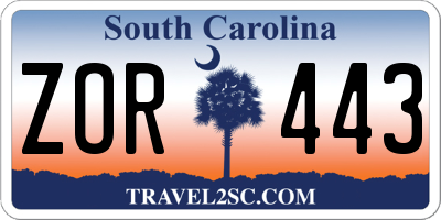 SC license plate ZOR443