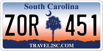 SC license plate ZOR451