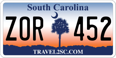 SC license plate ZOR452