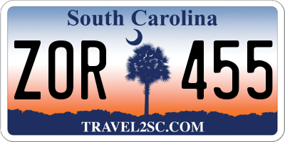 SC license plate ZOR455