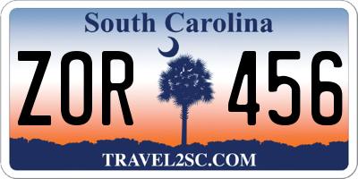 SC license plate ZOR456