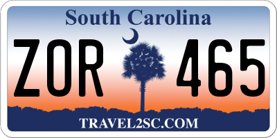 SC license plate ZOR465