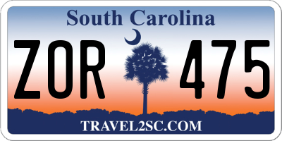 SC license plate ZOR475