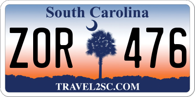 SC license plate ZOR476