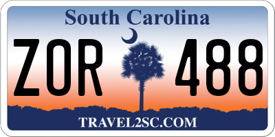 SC license plate ZOR488