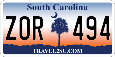 SC license plate ZOR494
