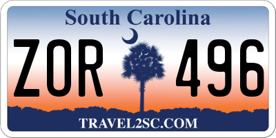 SC license plate ZOR496
