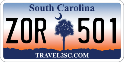 SC license plate ZOR501