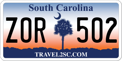 SC license plate ZOR502