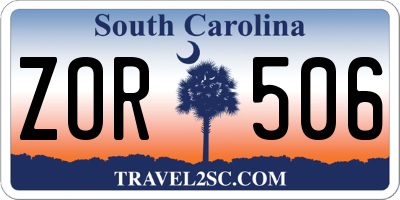 SC license plate ZOR506