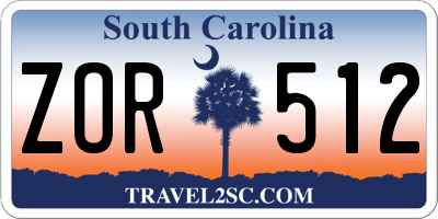 SC license plate ZOR512