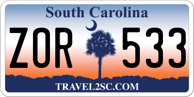 SC license plate ZOR533