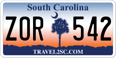 SC license plate ZOR542