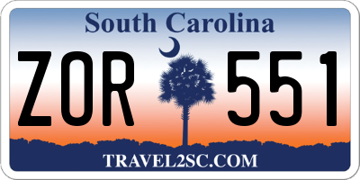 SC license plate ZOR551
