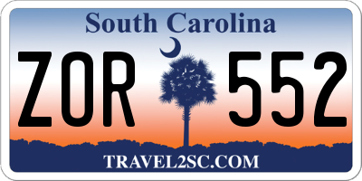 SC license plate ZOR552