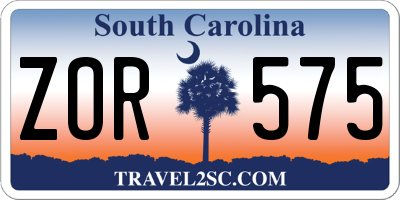 SC license plate ZOR575