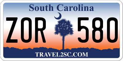 SC license plate ZOR580