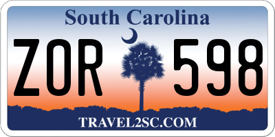 SC license plate ZOR598